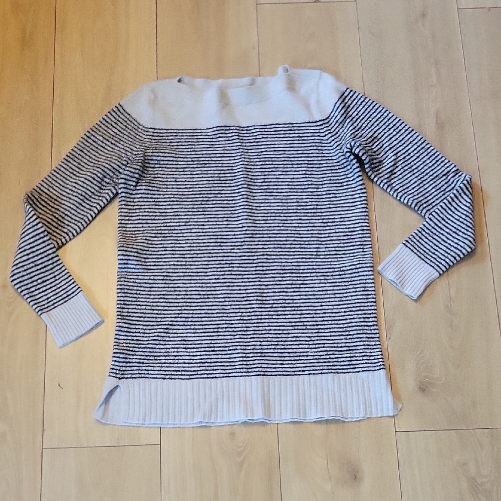LOFT Off-the-Shoulder Striped Sweater - Black and White - Picture 4 of 4
